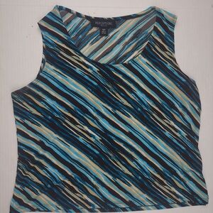 Perceptions Women's Large XL Sleeveless Top Abstract Stripe Blue Tab Brown
